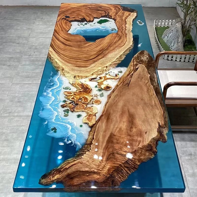 Custom coffee table Shoreline table Epoxy glue River table Solid wood desktop large board logs
