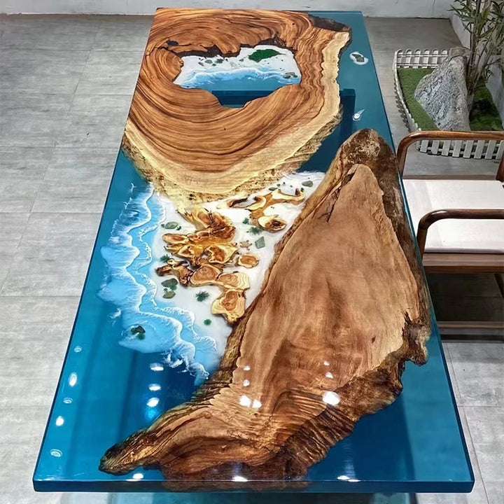 Custom coffee table Shoreline table Epoxy glue River table Solid wood desktop large board logs