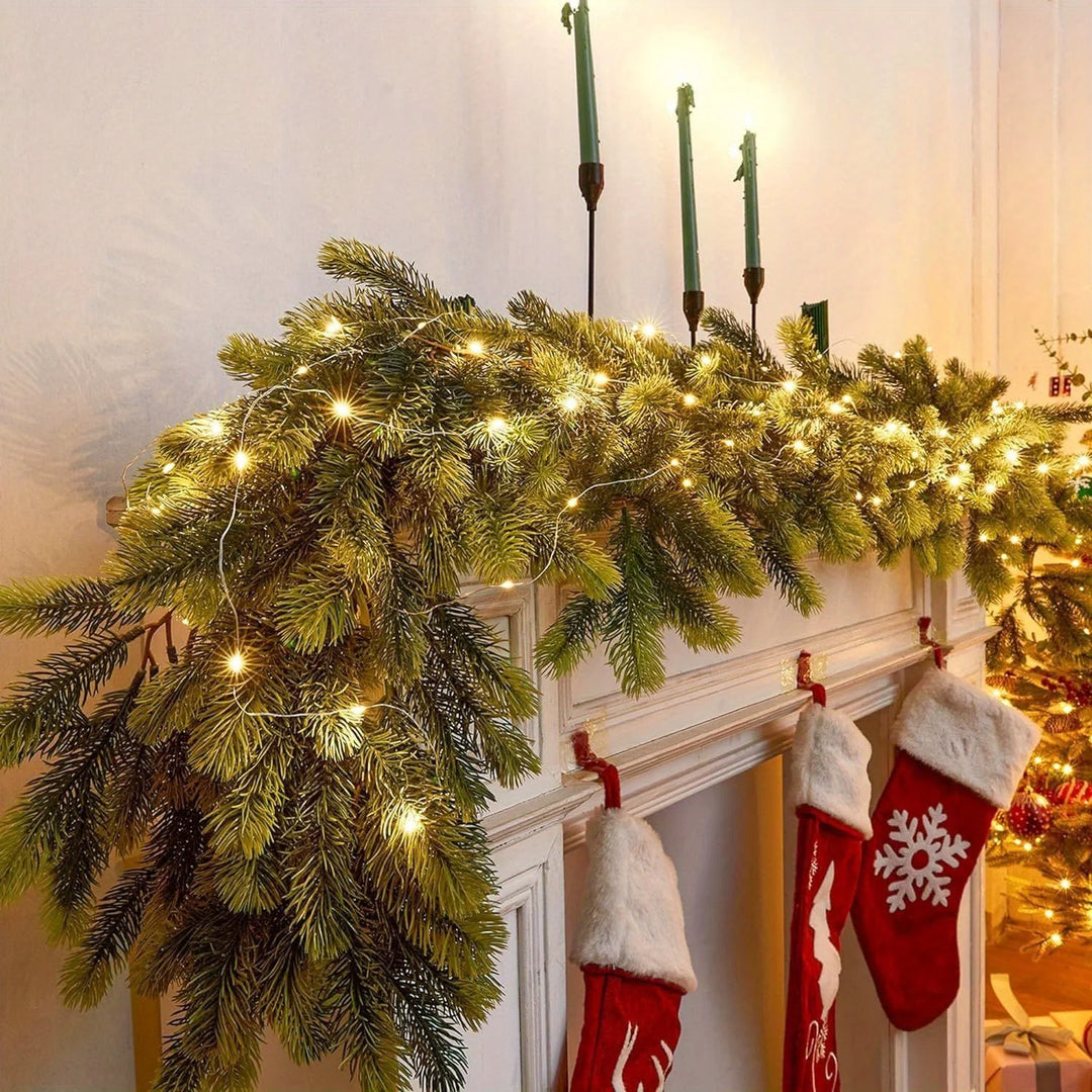 Handcrafted 74.8" Pine Christmas Garland with LED String Lights - Perfect for Indoor & Outdoor Holiday Decor, Christmas Decor