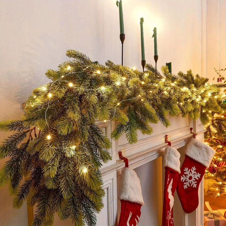 Handcrafted 74.8" Pine Christmas Garland with LED String Lights - Perfect for Indoor & Outdoor Holiday Decor, Christmas Decor