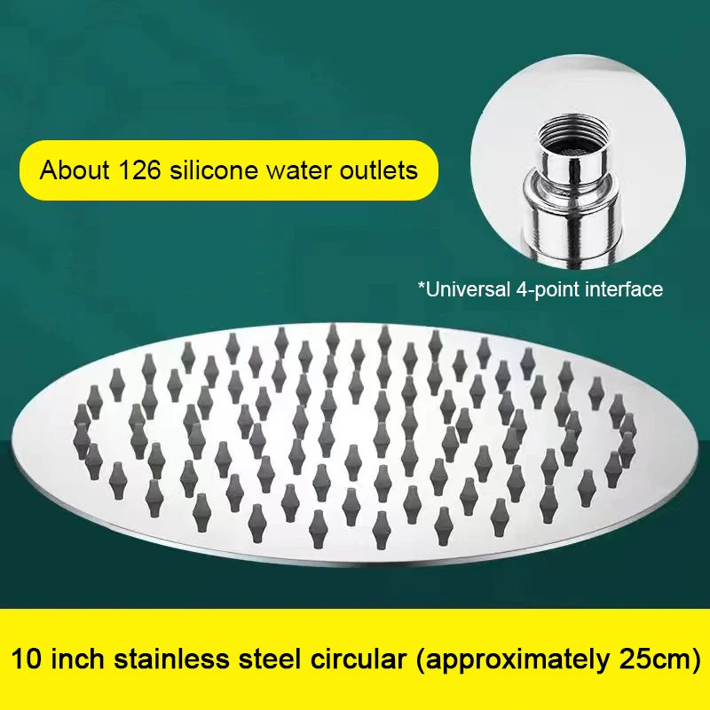 4/6/8/10/12 Inch Pressurized Rain Shower Head Stainless Steel Square Round Rain Shower Head Large Water Outlet Shower Head