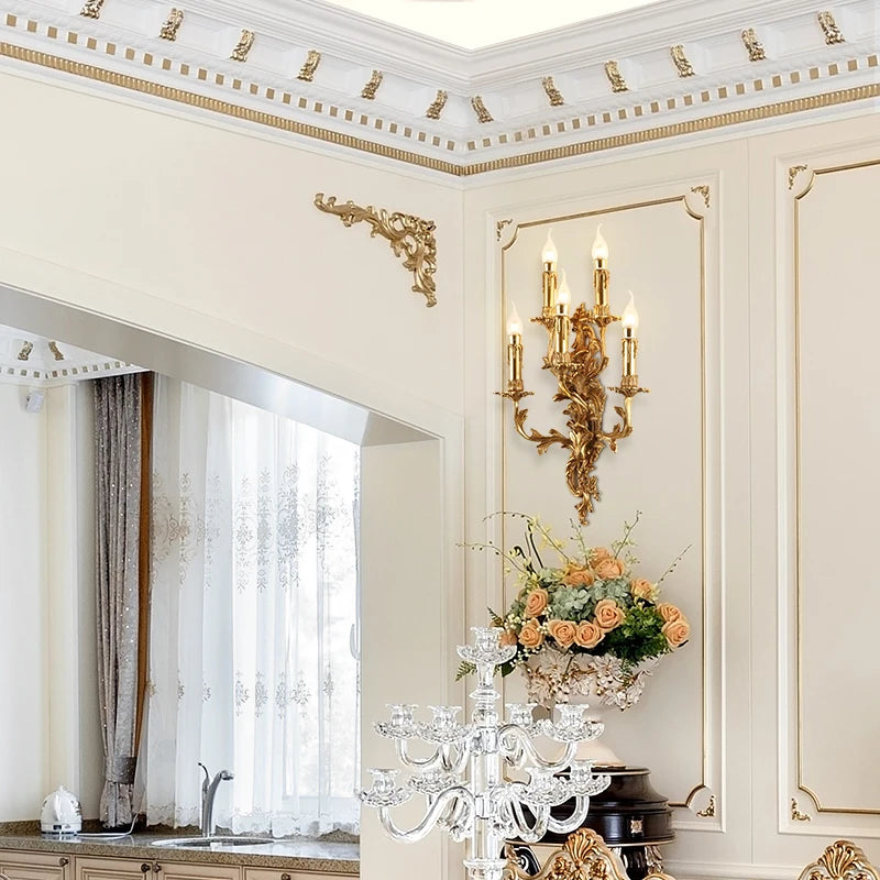 Baroque Unique Wall Lamps Indoor Wall Light for Hallway Art Deco Sconce Brass Gold Living Room Bedside Candle E14