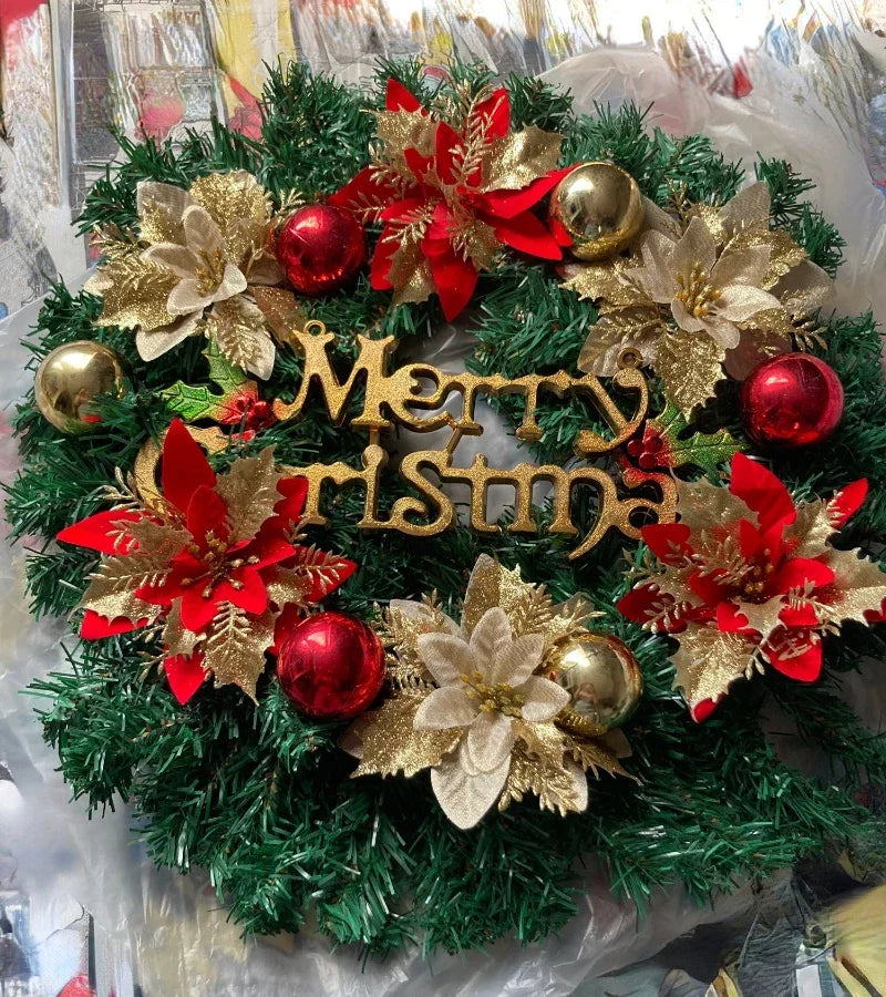 Christmas Wreath for Front Door Red Gold Window Wall Door Decorations 2024 Christmas Garland Ornament Guirnalda Navidad