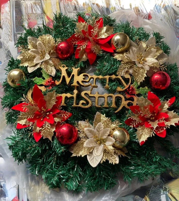 Christmas Wreath for Front Door Red Gold Window Wall Door Decorations 2024 Christmas Garland Ornament Guirnalda Navidad