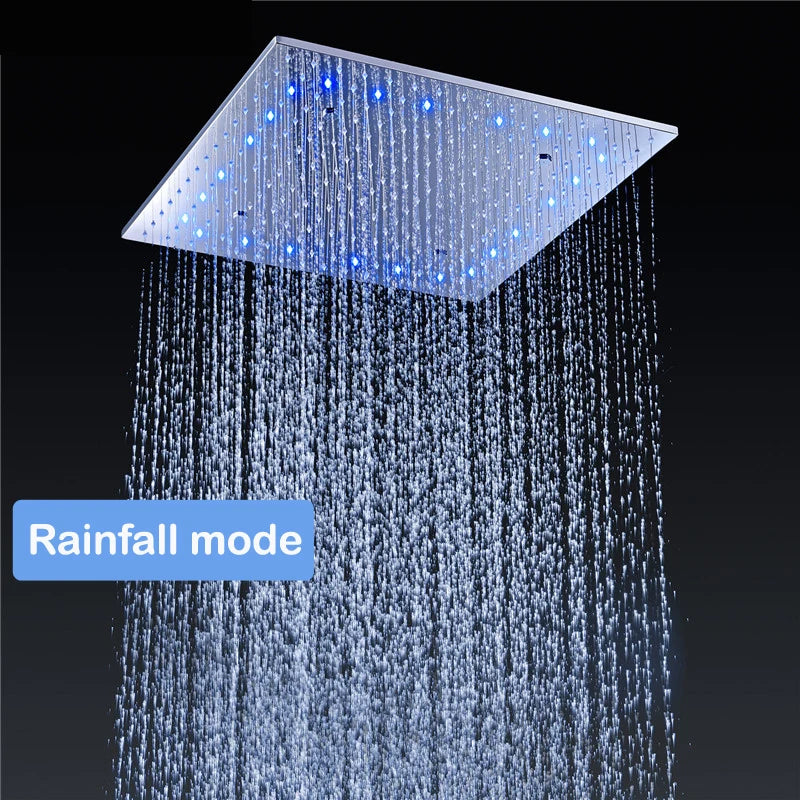 hm Modern LED Shower Set 20Inch Ceiling Mist Rainfall Shower Head System Bathroom Thermostatic Shower Faucets Massage Body Jets