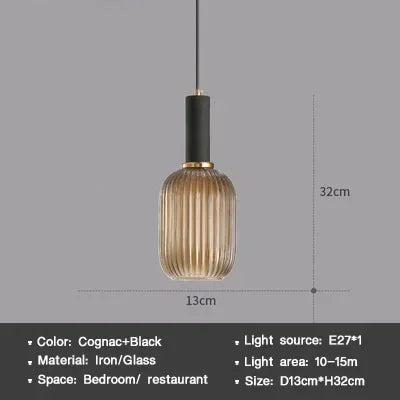 DINDALLED Striped Glass Pendant Light Nordic Vintage Chandelier for Dining Kitchen Island Hanging Lamp Lighting Decor