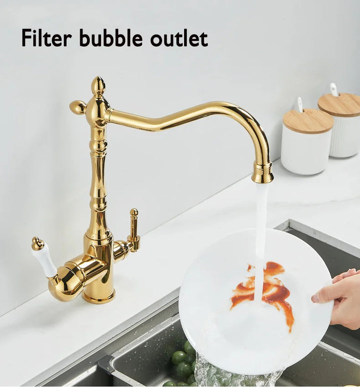 3 in 1 Kitchen Filter Faucet Pure Water 360 Rotation Kitchen sink Crane Dual Handle Dual Water Functions Mode Filter Mixer Taps