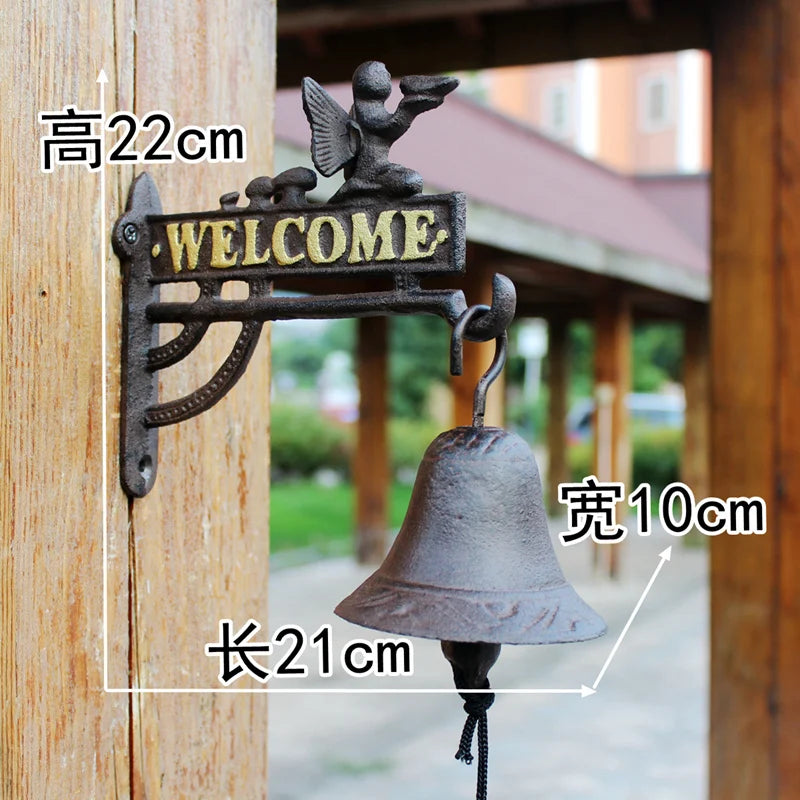 Nordic Rural Retro Welcome Double-sided Listing Doorbell Welcome Cast Iron Wrought Iron Doorbell Hand Bell