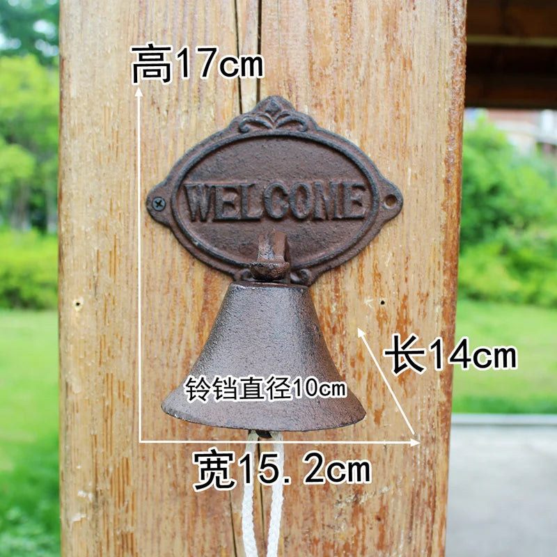 Nordic Rural Retro Welcome Double-sided Listing Doorbell Welcome Cast Iron Wrought Iron Doorbell Hand Bell