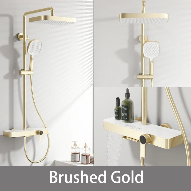 Hot Cold Piano Bathroom Shower System Set Brushed Rose Gold Waterfall Bathroom Faucet Rainfall Piano Bathroom Shower Set