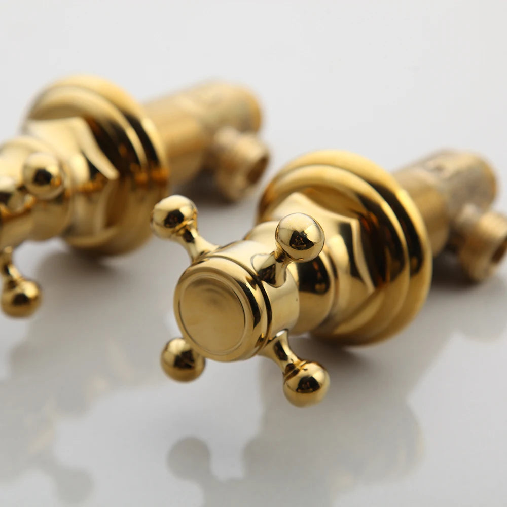 YANKSMART Bathroom Bathtub Retro Spout Golden Polished 3 Pieces Basin Sink Brass Faucets Deck Mounted Cold & Hot Water Mixer Tap