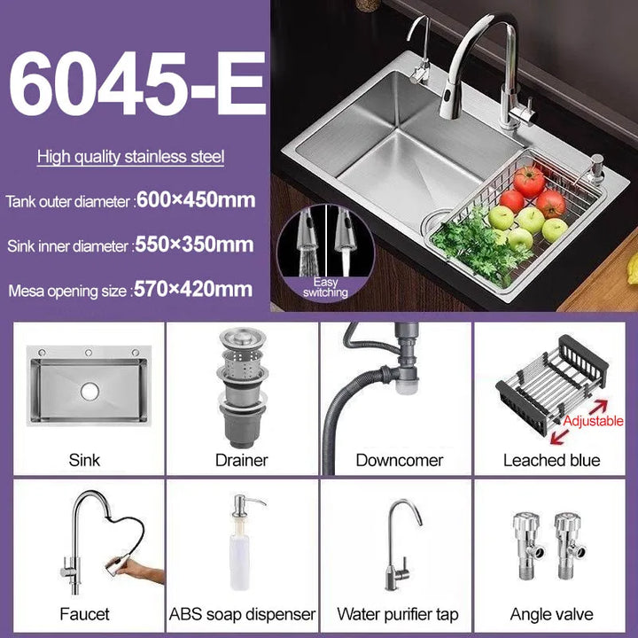 Thickened 304 Stainless Steel Single Sink Kitchen Sink Undermount Dishwashing Trough