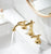 Basin Faucet Brass Gold Widespread Bathroom  Antique Sink  3 Hole Hot And Cold Water  Tap Pop Up