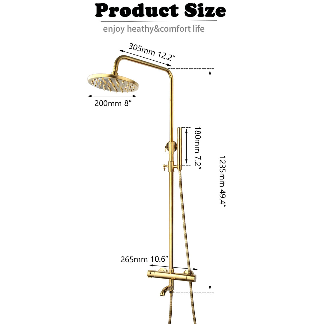 KEMAIDI Thermostatic Shower Set Gold Bathroom Shower System 38 Thermostatic Bath Shower Set Round Rainfall Top Shower Head