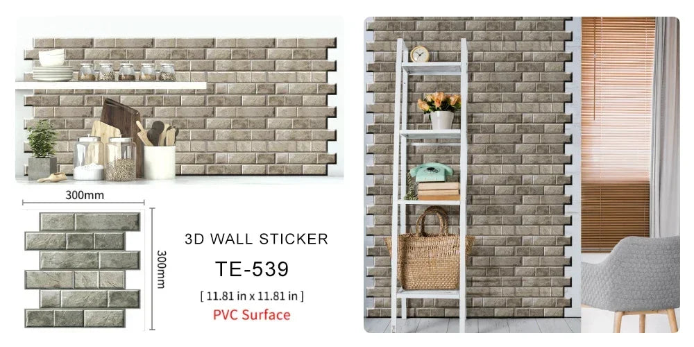 10/20PCS Imitation Brick Tile cobblestone Wall Stickers Water and Oil Proof for Kitchen Restaurant Tea room Relaxation area etc.