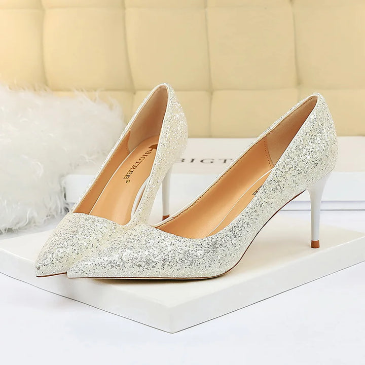 Women 7cm 9.5cm High Heels Bling Pumps Sparkly Heels