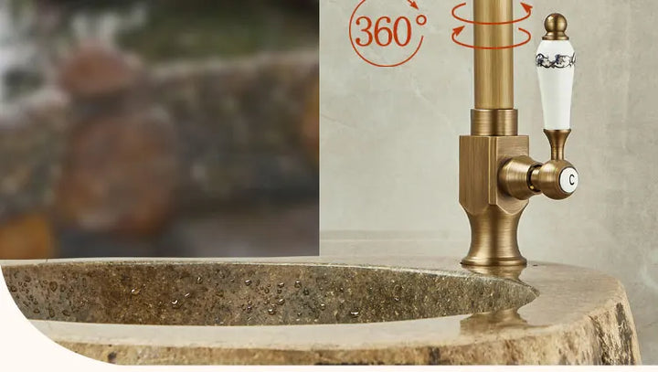 Outdoor Antifreeze Faucet Antique Brass Balcony Wash Basin Single Cooling Faucet Vanity 360°Swivel Rotate Spout Only Cold Tap