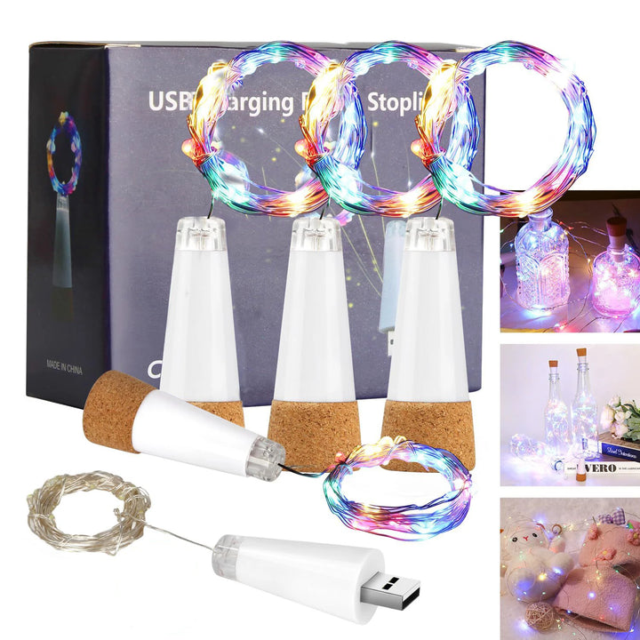 5-pack 2m Cork Bottle Fairy Lights USB Rechargeable Christmas Garland String Lights for Bedroom Room Home Wedding Party Decor
