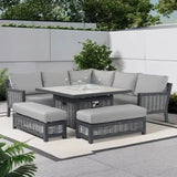 Garden Patio Sofa Set Waterproof 4 Piece Wicker All Weather  Lounge Aluminium Rattan Outdoor Furniture  With Fire Pit