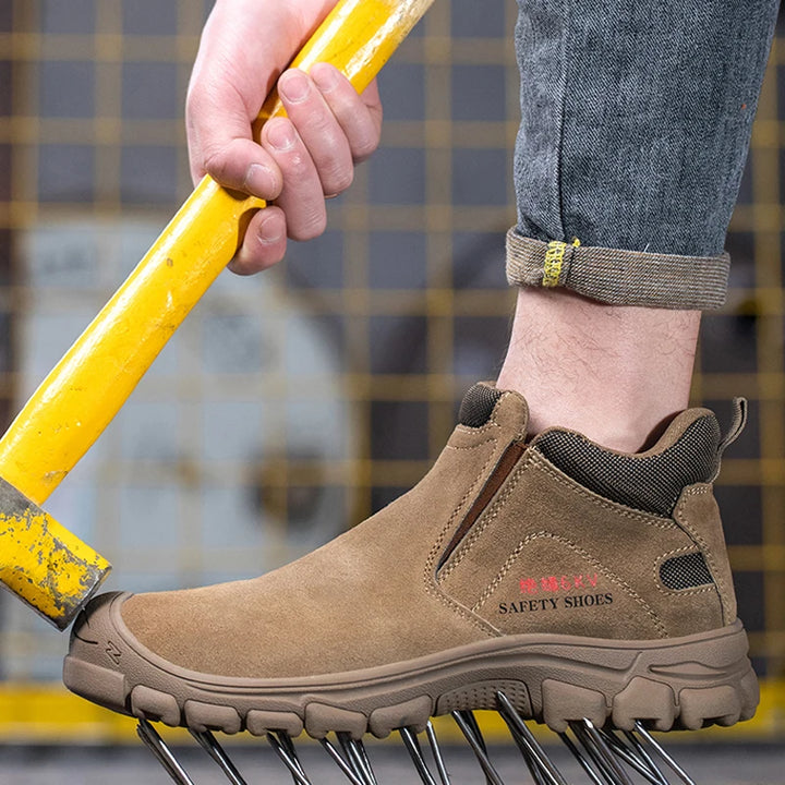 Slip on Mens Boots Comfortable Work Shoes Safety Shoes With Steel Toe Cap Anti-smash Sneakers Puncture-Proof Indestructible Shoes H-1