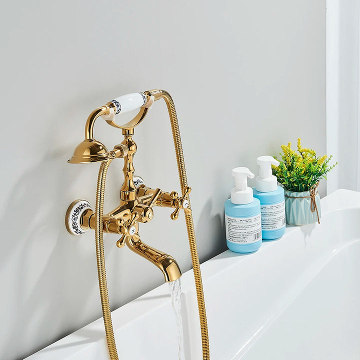 Luxury Golden Black Bathtub Faucet Mixer Tap Telephone Style With Sprayer Hand Shower Mixer Sets