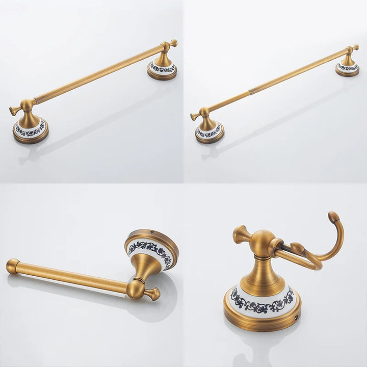 ELLEN Antique Bronze Bathroom Hardware Set Adjust Towel Rack Towel Holder Toilet Paper Holder Robe Hook EL2001A