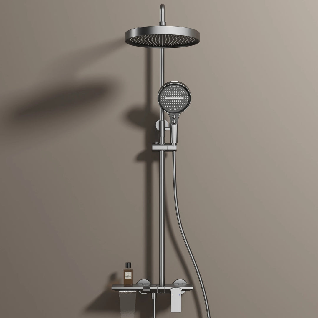 Brushed Rose Gold Piano Bathroom Shower Set Brass Hot Cold Bathroom Mixer Faucet Rain Shower Head Hot Cold Piano Shower System