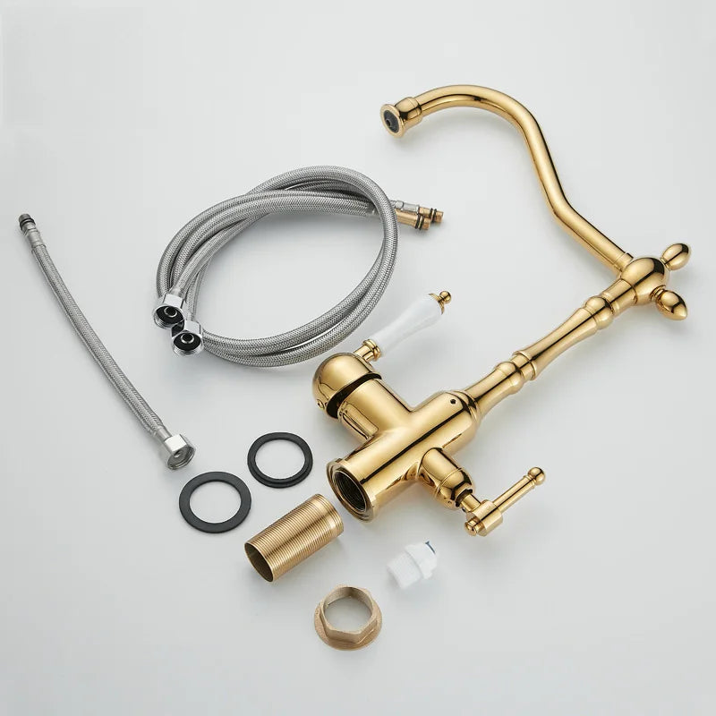 3 in 1 Kitchen Filter Faucet Pure Water 360 Rotation Kitchen sink Crane Dual Handle Dual Water Functions Mode Filter Mixer Taps