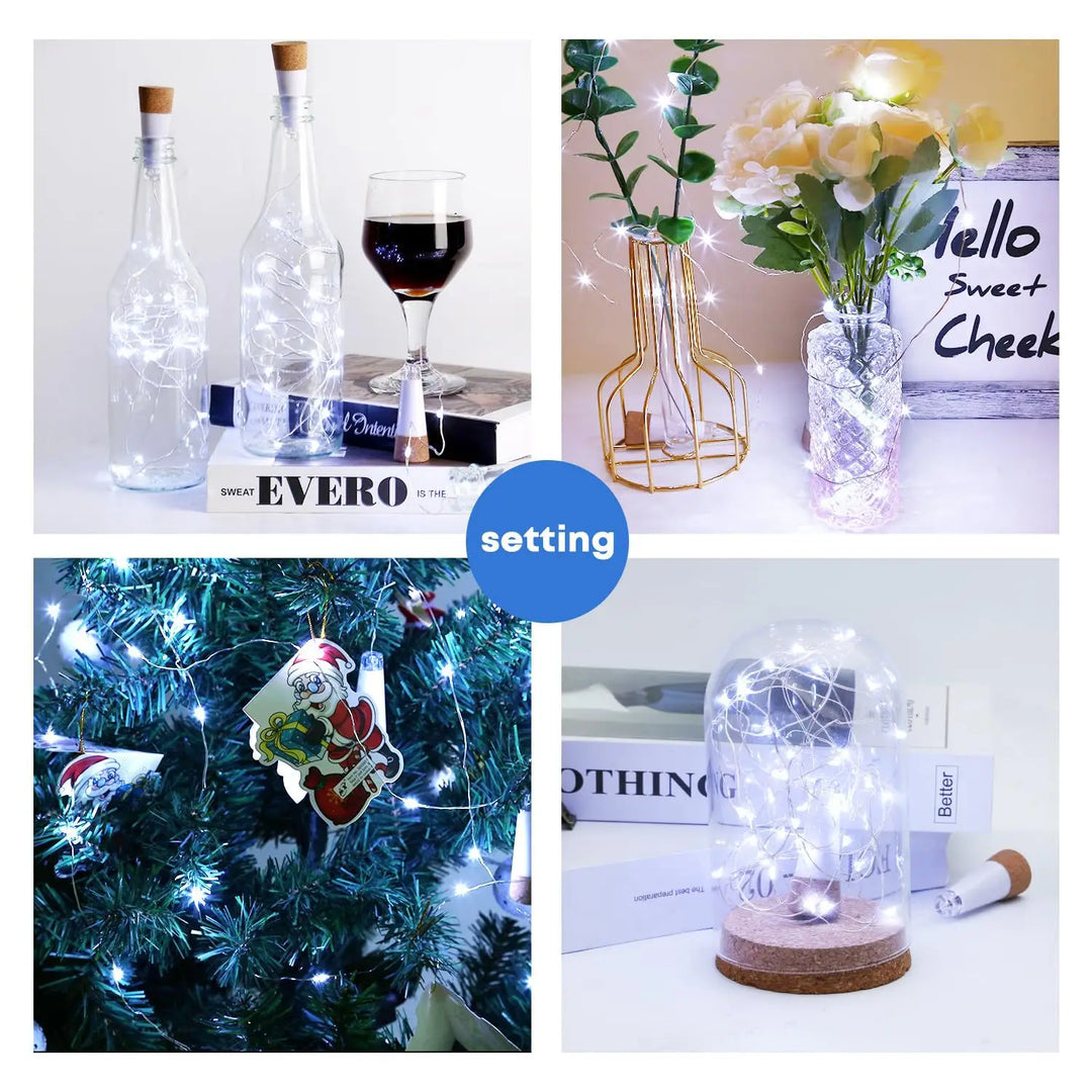 5-pack 2m Cork Bottle Fairy Lights USB Rechargeable Christmas Garland String Lights for Bedroom Room Home Wedding Party Decor
