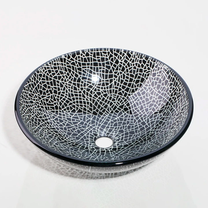 MONITE Tempered Glass Bathroom Sink Set Hand-Painted Art Basin Combine Round Waterfall Bowl Basin Faucet Multiple Styles
