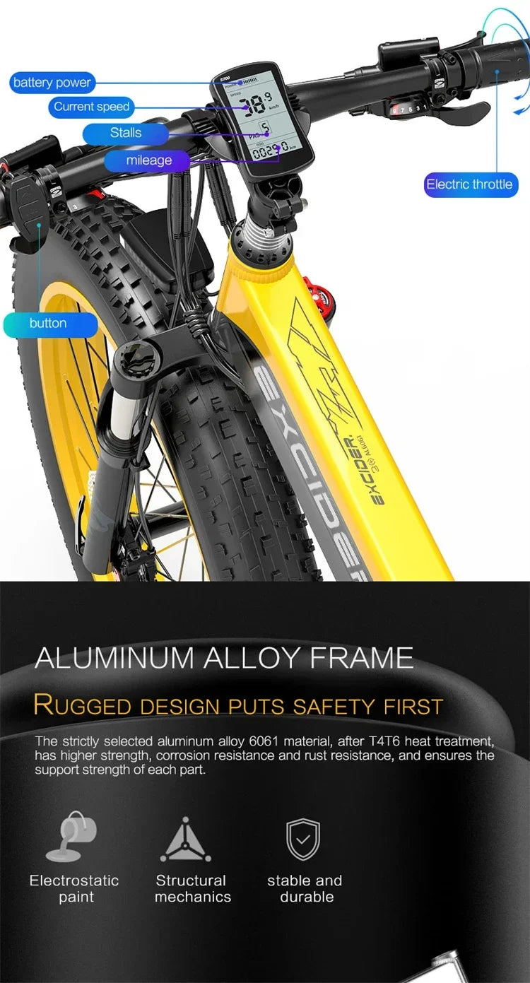 Adult Electric Bicycle EXCIDERXT750 1000w motor 26inchThickTire ebike 48v 17.5ah Lithium Battery Mountain Off road electric bike