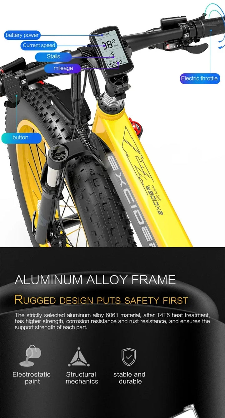 Adult Electric Bicycle EXCIDERXT750 1000w motor 26inchThickTire ebike 48v 17.5ah Lithium Battery Mountain Off road electric bike