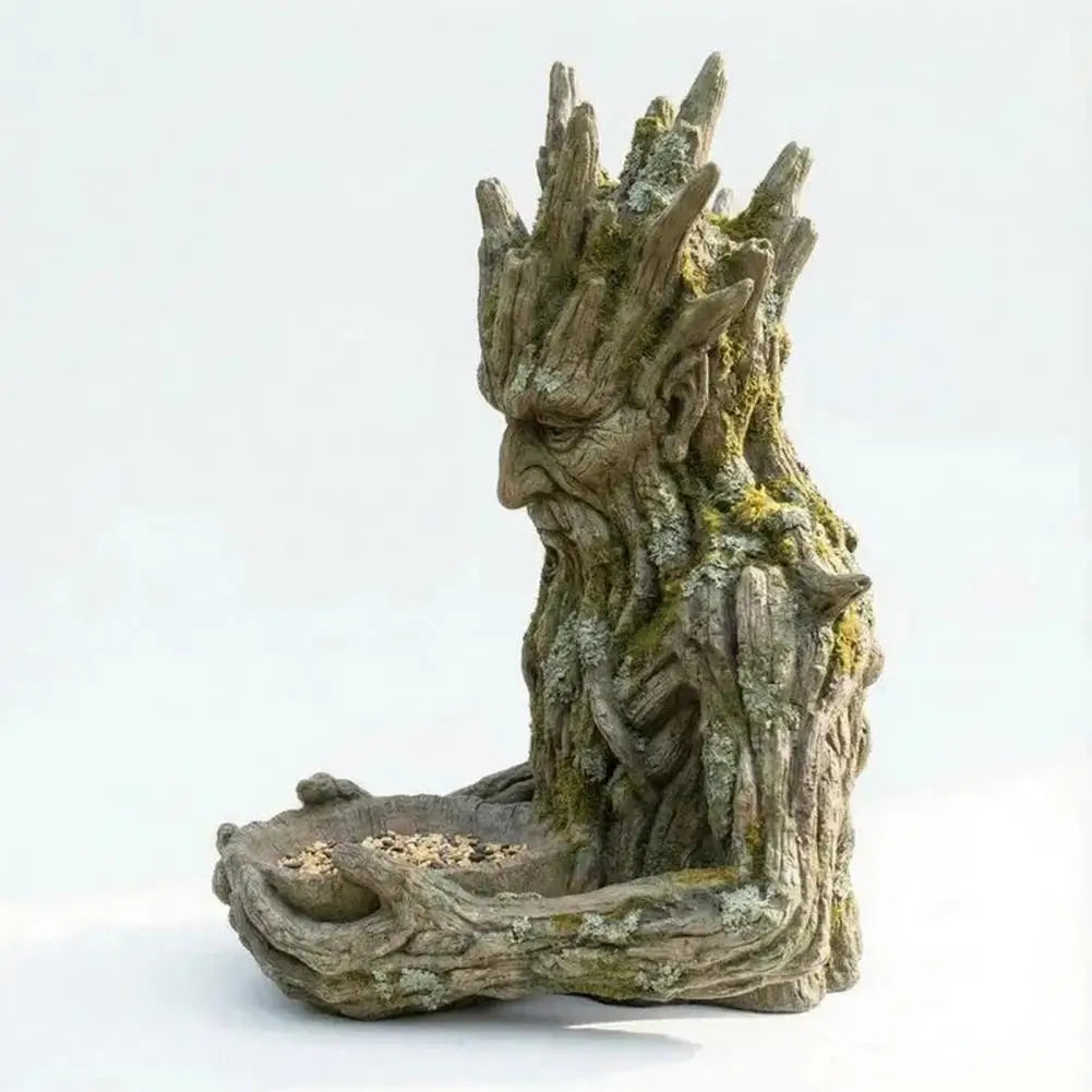 Mounted on Tree Bird Feeder Tree Face Bird Feeder Weatherproof Resin Decorative Birdseed Holder for Garden Backyard