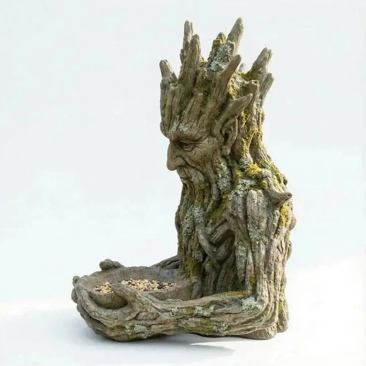 Mounted on Tree Bird Feeder Tree Face Bird Feeder Weatherproof Resin Decorative Birdseed Holder for Garden Backyard