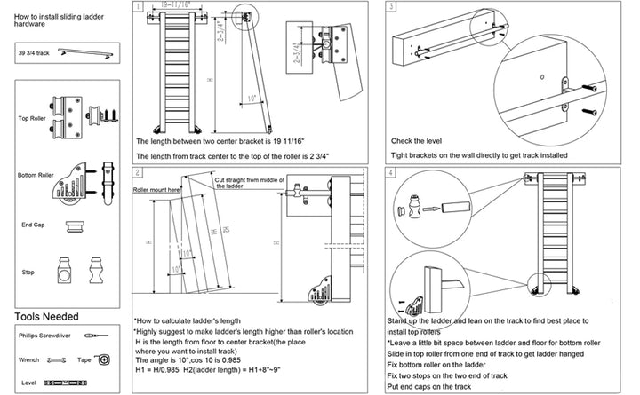 12FT(366cm) Sliding Library  Hardware Kit No Ladder，Black Rustic Round Tube Rolling Ladder Track,Floor Roller with Brake,Indoor