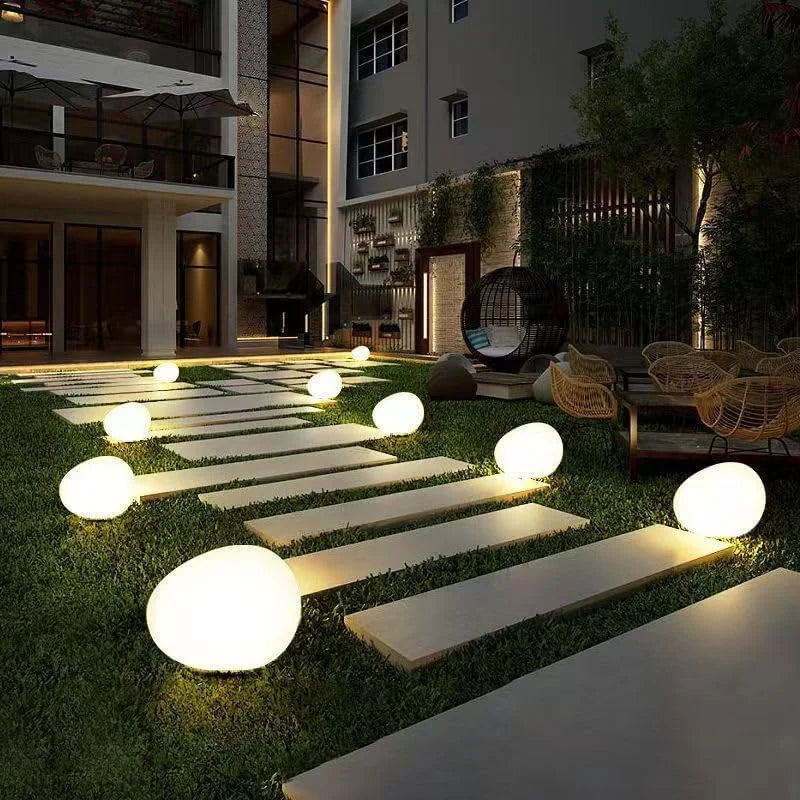 LED Solar Powered Goose Warm Stone Lights Outdoor Decorative Tile Stone Lights Wireless Twilight to Dawn Landscape Garden Decor