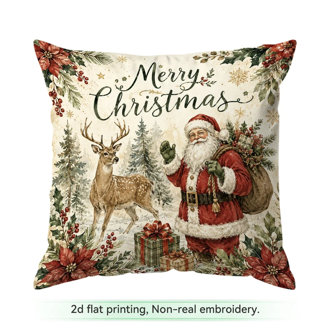 1/4pcs Vintage Watercolor Santa Claus Polyester Cushion