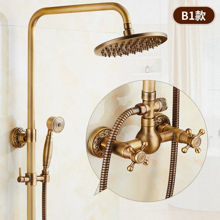 ZGRK Classic Rainfall Shower Set Antique Bronze Bath Shower Faucet Set Copper Wall Mounted Swivel Spout Mixer Tap Shower System