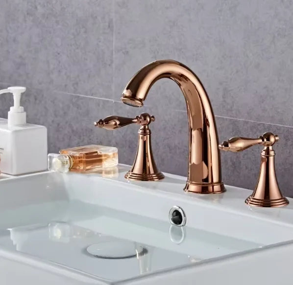 Brass Basin Faucet three-piece set of two handles split three-hole Cold and Hot splash-proof Faucet Dual Handles Mixer 8206