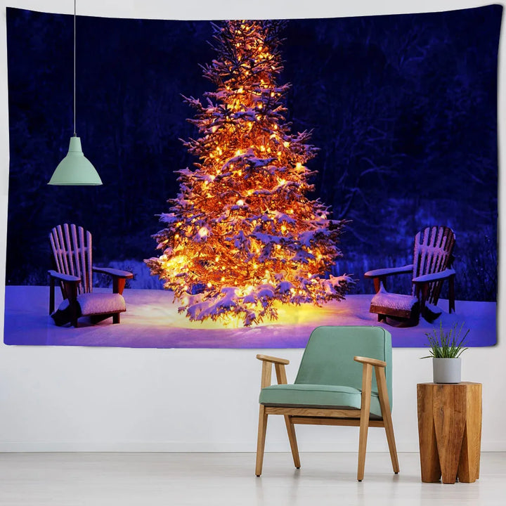 Christmas tapestry, winter snow view, Santa Claus, elk fireplace, room art decoration, wall hanging cloth,