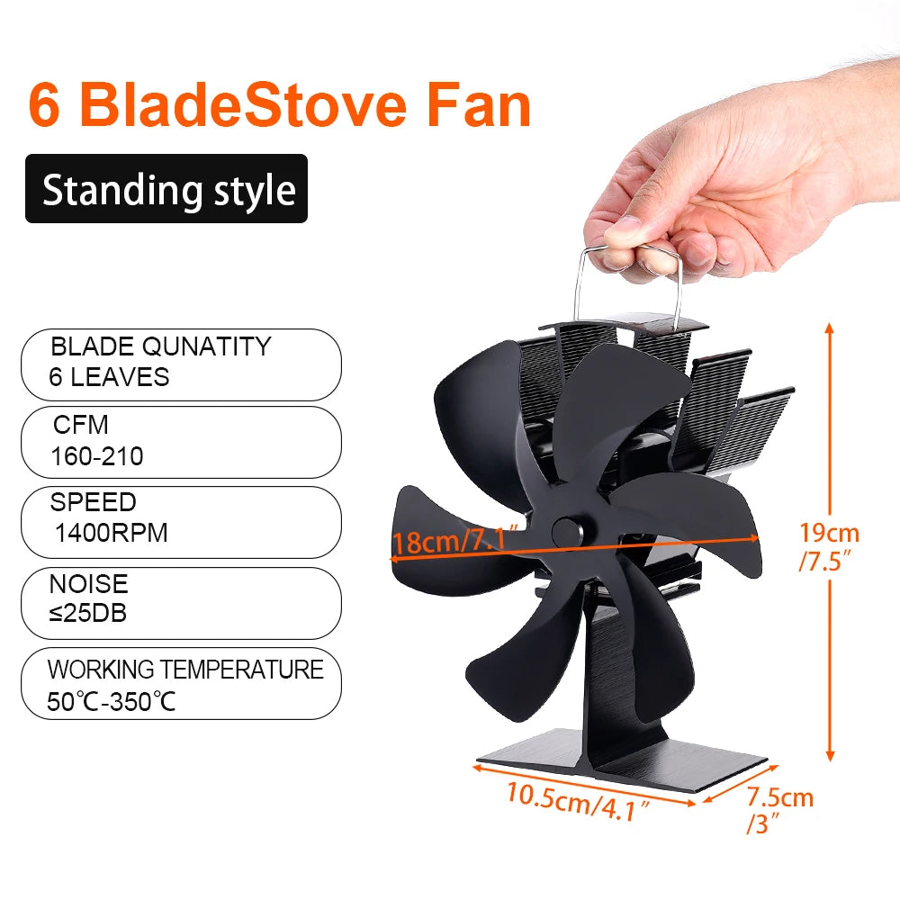 6 Blades Fireplace Fan Heat Powered Stove Fan Log Wood Burner Eco Quiet Fire Wood Heater Home Oven Fan Efficient Heat Distribute