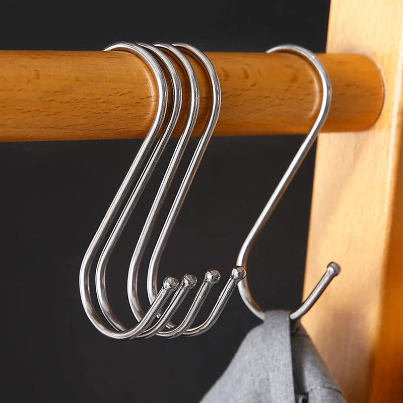 3/10pcs Stainless Steel S-Shape Hook Multi-function Kitchen Bedroom Railing S Hanger Clasp Holder Hooks Hanging Clothes Rack