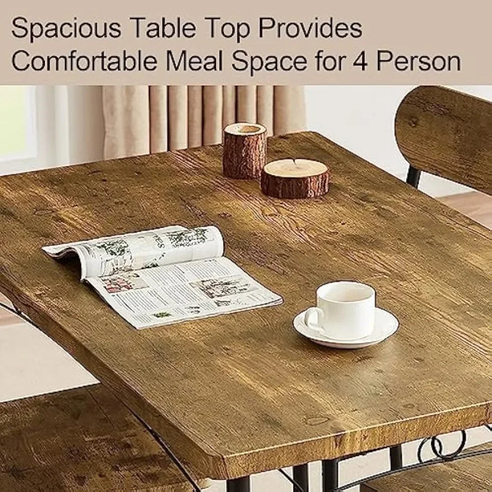 Simple Dining Table Set 5 Piece Dinette With Chairs For Kitchen, Breakfast Nook And Small Space, Brown, Table & Chair For 4