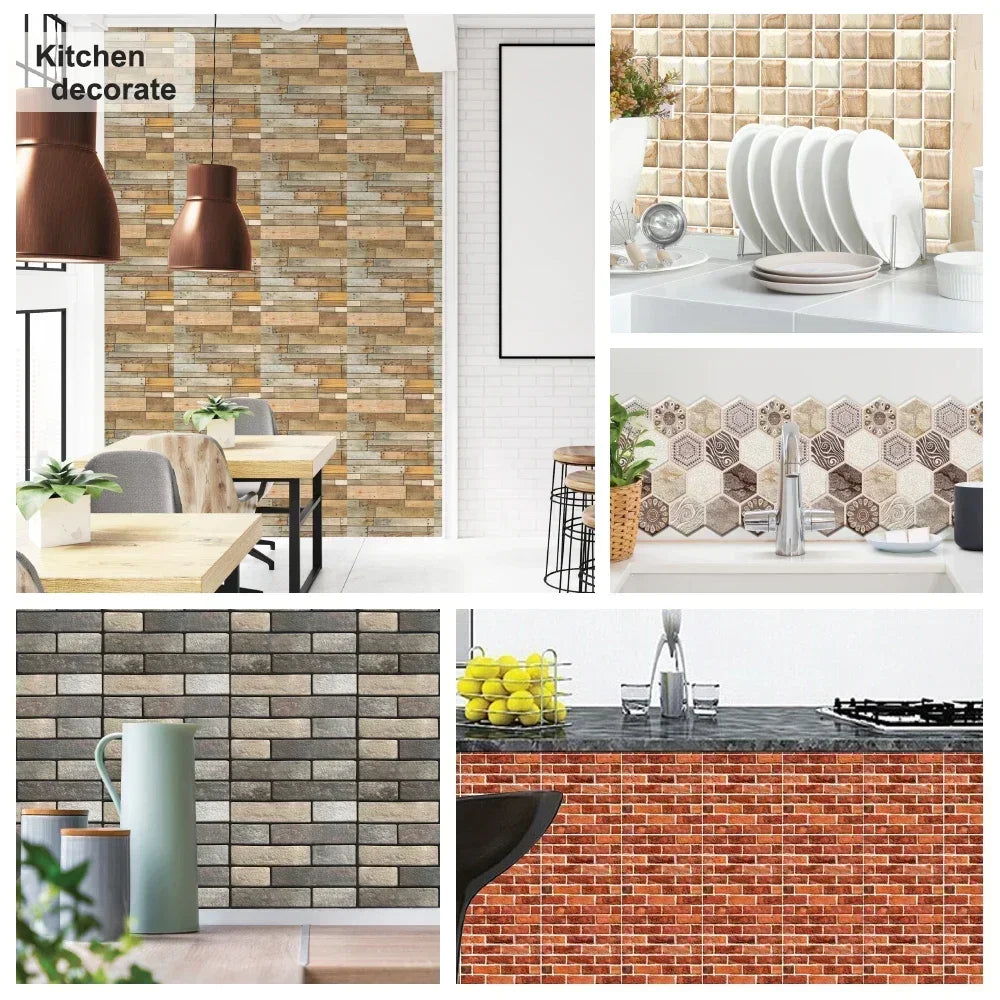 10/20PCS Imitation Brick Tile cobblestone Wall Stickers Water and Oil Proof for Kitchen Restaurant Tea room Relaxation area etc.
