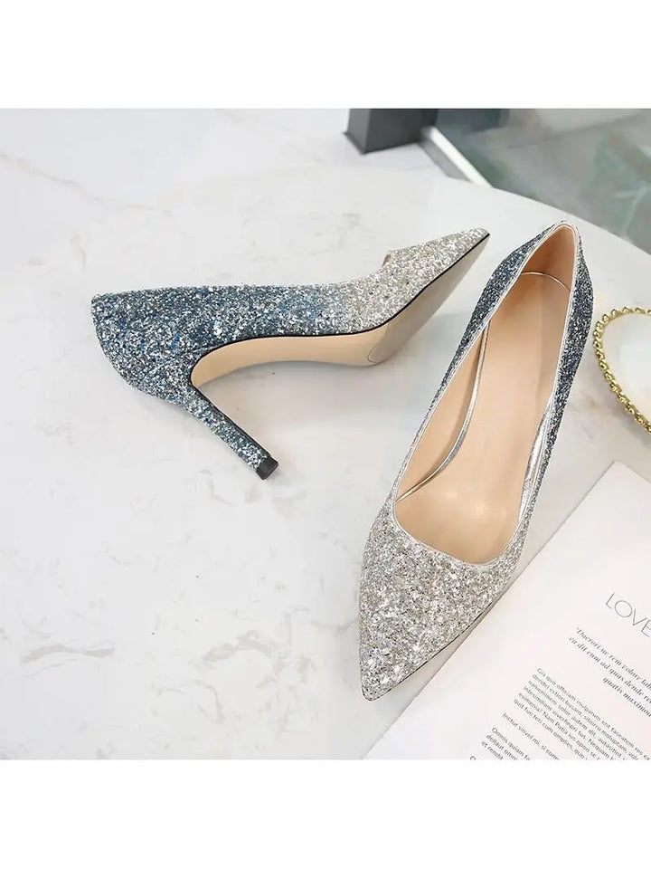 Stiletto Heel Crystal Pointed Toe High Heels Sexy Sle Faion Single oes adient Pattern Ultra Thin Heel Women's Footwear