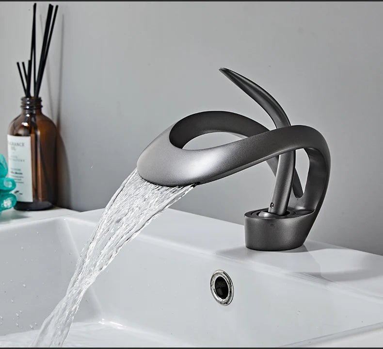 Golden/White Bathroom Basin Faucet Black Bathroom Faucet Brass Creative Grey Sink Mixer Tap Hot & Cold Waterfall Basin Faucet