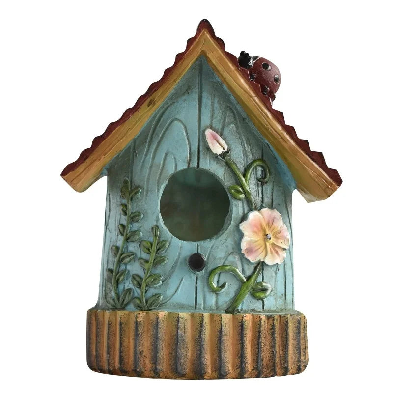 Hanging Bird House Resin Outside Bird Hut Novelty Garden Decoration Nest for Fence, Trees, Yard House Decoration Ornaments