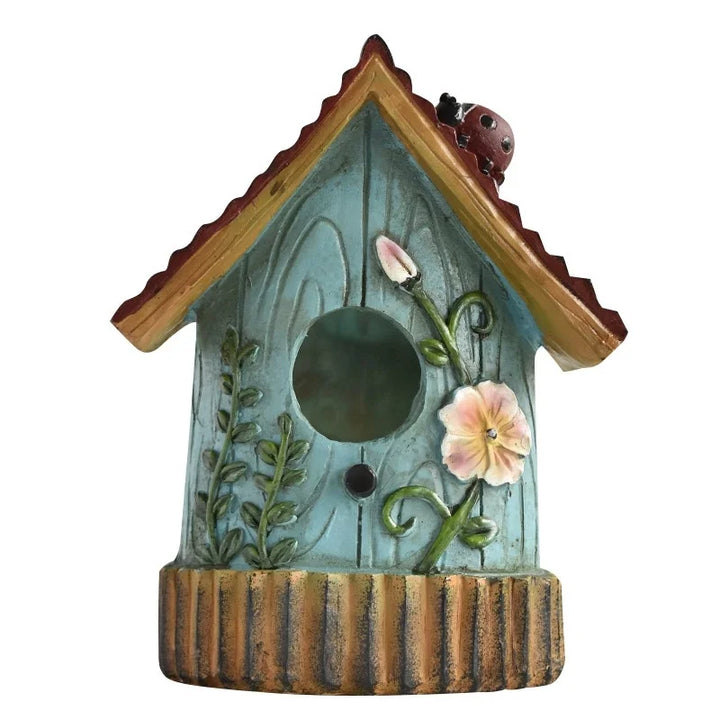 Hanging Bird House Resin Outside Bird Hut Novelty Garden Decoration Nest for Fence, Trees, Yard House Decoration Ornaments