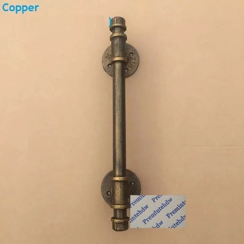 1Pc Rustic Iron Pipe Door Bar Pull Handle With Cap Finials Towel Rack Wall Grab Bronze Black Silver