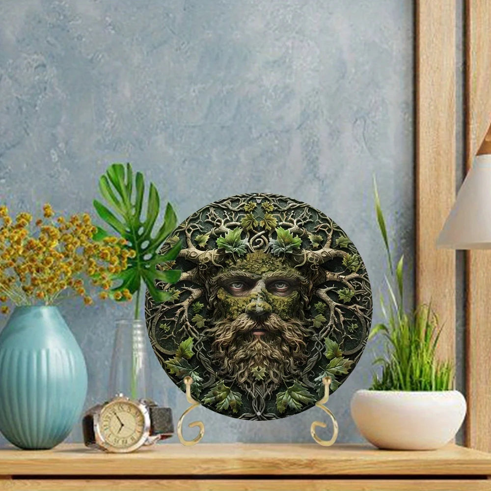 Round Aluminum Metal Decor Sign, 2D Flat Print, Forest Elf Themed Wreath, Outdoor Decoration